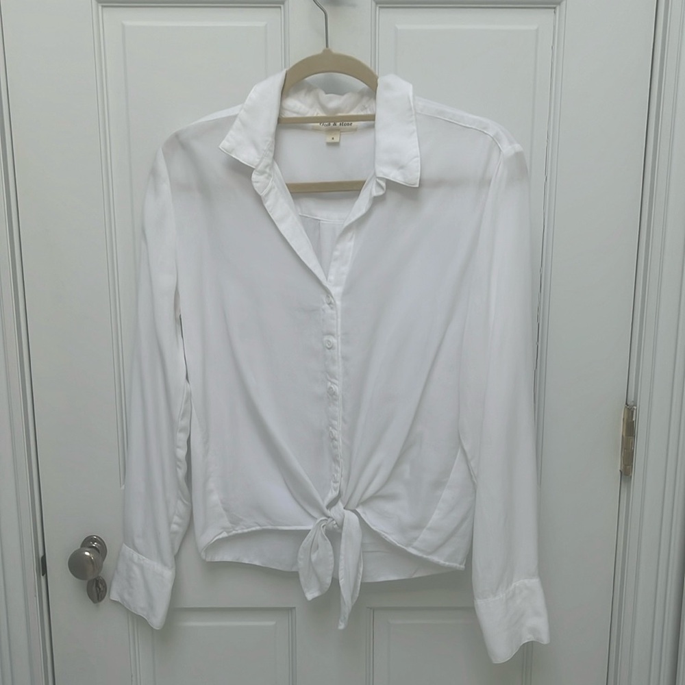 Cloth & Stone white cotton tie waist blouse